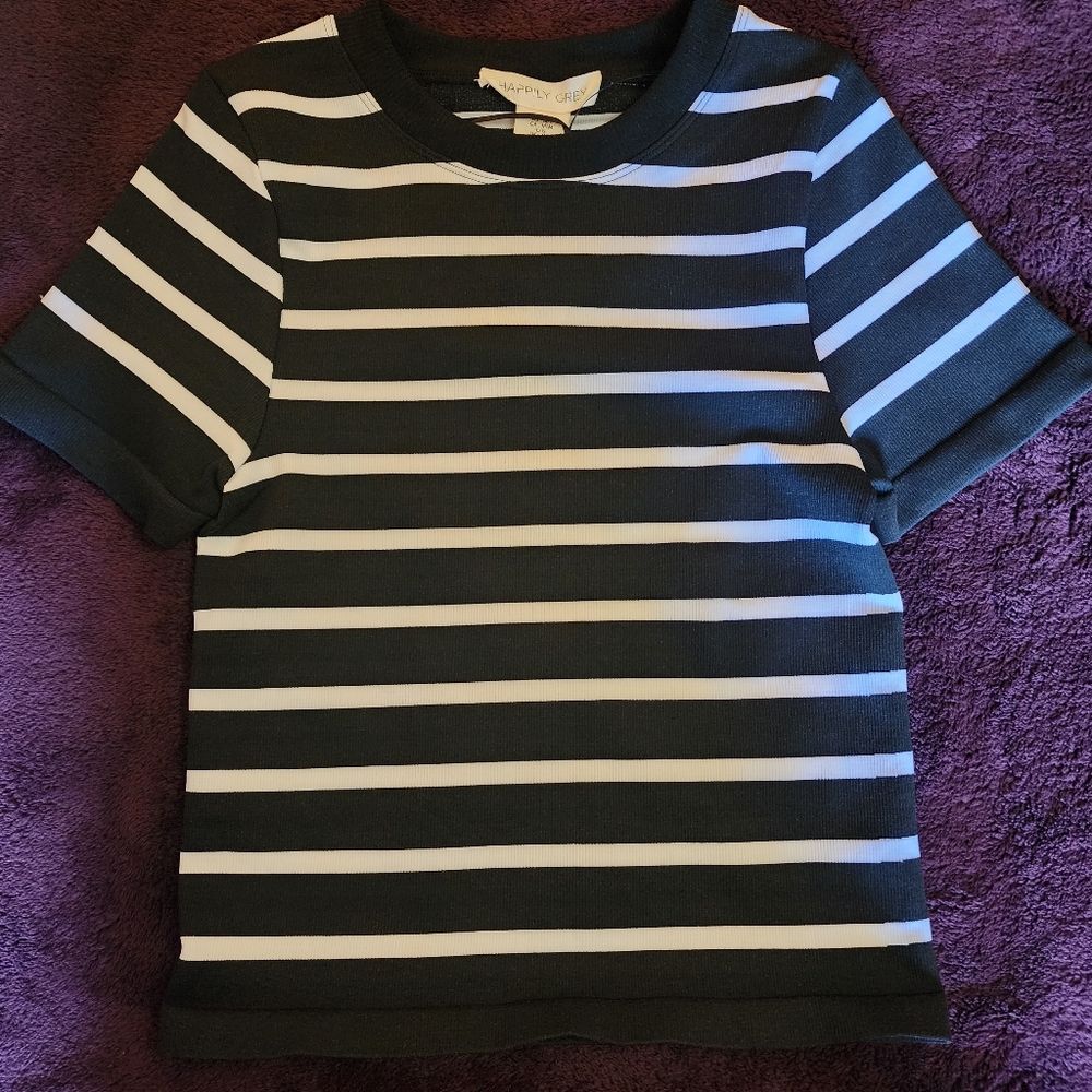Happily Grey  Black and White  stripped top size Medium / large